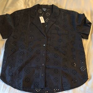 Women's Black Eyelet Button Down Shirt